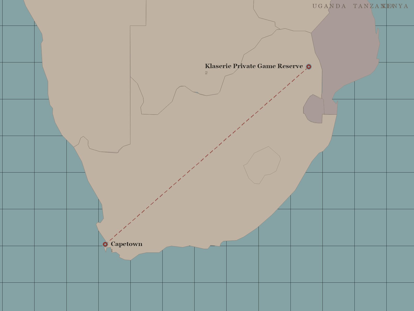 Original Spirit of Kenya route map: Cape Town and Kruger Safari - Standard