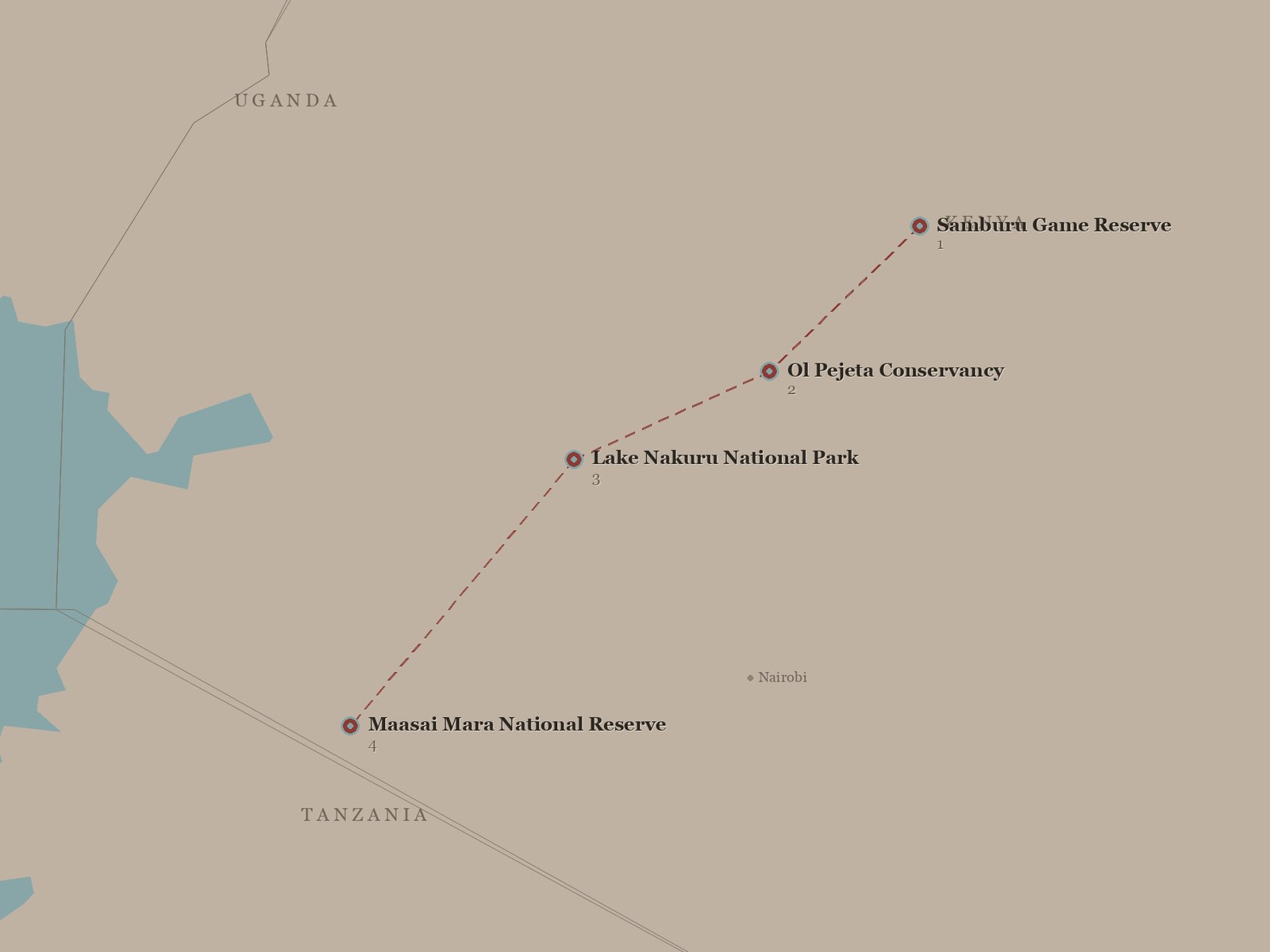 Original Spirit of Kenya route map: Exploring Kenya